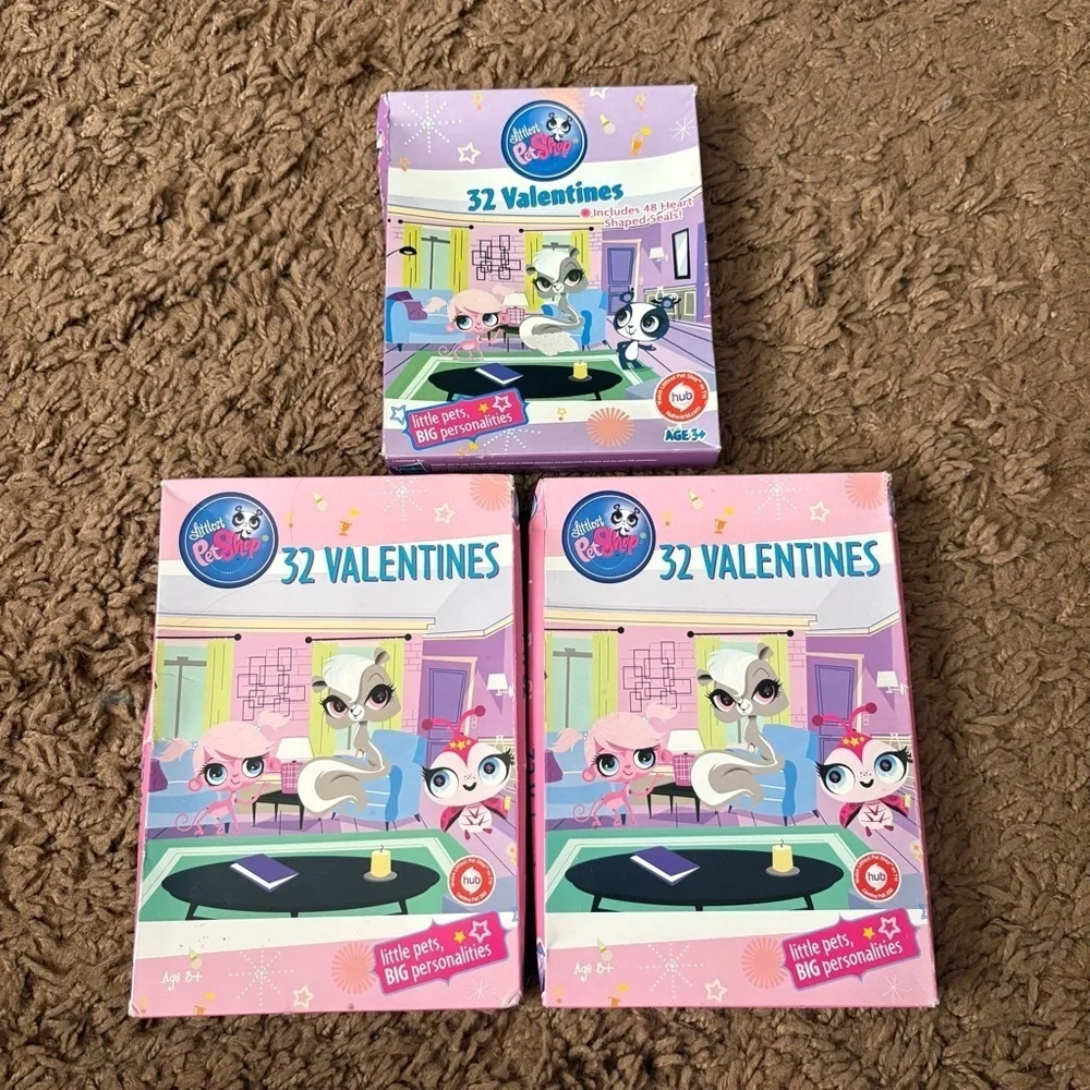 Vintage (3) Littlest Pet Shop 32 Valentines Set Bundle NEW Lot Cards